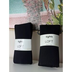 2 Pack LOFT Ann Taylor Solid Black Pantyhose Tights Size Large Stretch Spandex